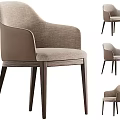 Modern Dining Chair With Beige Fabric Upholstery Armrests And Dark Brown Wooden Legs