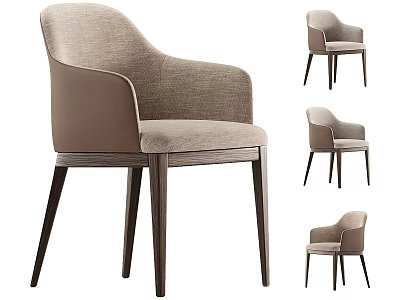 Modern Dining Chair With Beige Fabric Upholstery Armrests And Dark Brown Wooden Legs 3d model