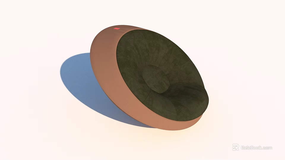 Modern Round Lounge Chair With Brown Frame And Dark Green Cushion 3d model 