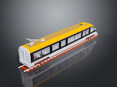 Yellow And White Modern Train With Multiple Windows On Tracks 3d model