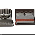 Modern Upholstered Double Bed Designs With Different Color Headboards And Bed Linens 3d model