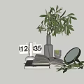 Elegant Decorative Ornament Set with Olive Branch Glass Vase Open Book Calendar and Mirror