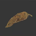 Dried Red Chili Pepper Fruit On Gray Background With Wrinkled Texture And Long Shape