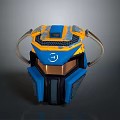 Blue And Yellow Tactical Combat Helmet With Sci Fi Weapon Design Features 3d model
