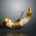 Ornate Decorative Horn With Golden Accents Ivory Body Chain And Intricate Carvings