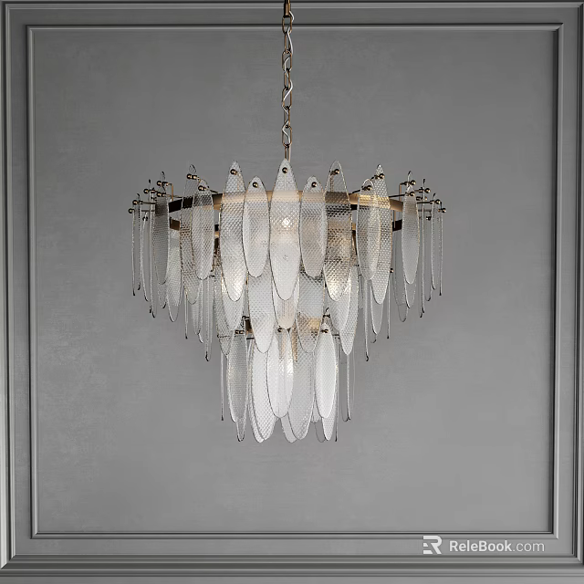 Elegant Modern Chandelier With Transparent Glass Leaf Shapes And Metal Frame 3d model 