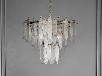 Elegant Modern Chandelier With Transparent Glass Leaf Shapes And Metal Frame 3d model