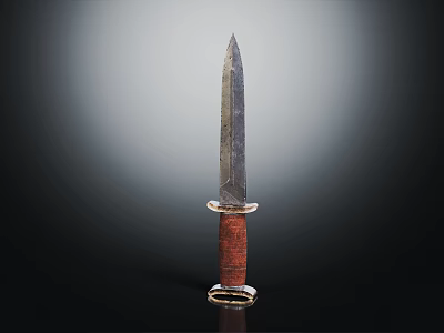 Vintage Metal Blade Knife With Red Leather Wrapped Handle And Metal Ring At Bottom 3d model