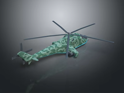 Green Camouflage Helicopter with Rotors and Military Design Features 3d model