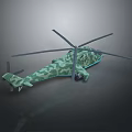 Green Camouflage Helicopter with Rotors and Military Design Features