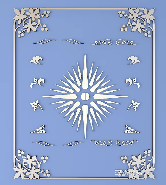 Intricate Carved Design With Radiant Star Pattern On Blue Background And Symmetrical Floral Motifs 3d model 