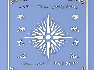 Intricate Carved Design With Radiant Star Pattern On Blue Background And Symmetrical Floral Motifs 3d model