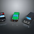 Toy Cars Collection Featuring Black Police Car Green Sedan And Black Van