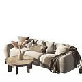 Beige Three Seater Sofa With Cushions Knitted Throw Coffee Table Vase Pampas Grass Plush Rabbit