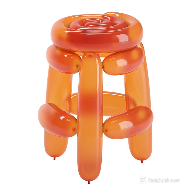 Rounded Orange Balloon Like Stool Featuring Modern Artistic Unique Design Structure 3d model 