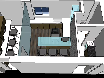Contemporary Office Desk Setup with Chairs Cabinets Window and Wooden Floor 3d model