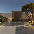 Detached Villa With White Exterior Large Windows Porch Outdoor Pavilion Stone Patio And Landscaped Garden