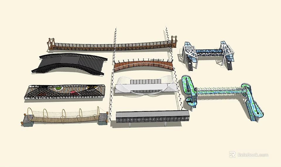 Collection Of Bridge Designs With Diverse Architectural Structures And Styles 3d model 