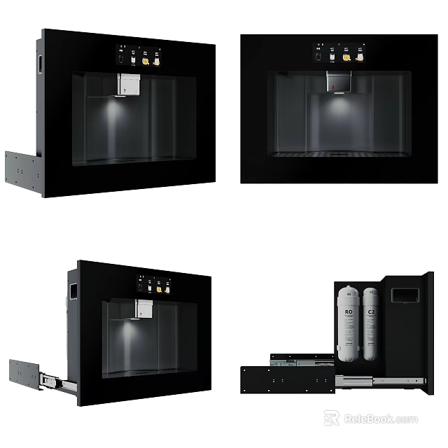 Built in Black Kitchen Water Dispenser With Transparent Panel And Internal Structure 3d model