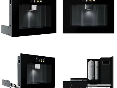 Built in Black Kitchen Water Dispenser With Transparent Panel And Internal Structure 3d model