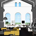 Minimalist style public office area 3d model