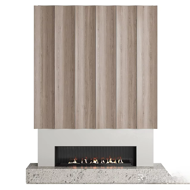 Modern Minimalist Decorative Accessory Set With Fireplace Light Wood Grain Panels And Flames 3d model 
