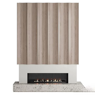 Modern Minimalist Decorative Accessory Set With Fireplace Light Wood Grain Panels And Flames 3d model