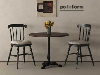 Comfortable Casual Chairs With Upholstered Seats Round Table Yellow Flower Vase And Wall Painting 3d model