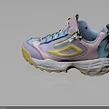 Pastel Colored Retro Sneakers With Chunky Yellow Sole And Blue Pink Purple Accents
