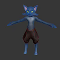 Cartoon Gray Cat Character With Pink Ears Yellow Eyes And Brown Shorts Standing Pose