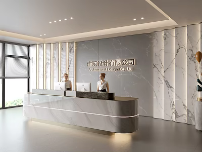Modern Reception Area With Marble Wall And Curved Desk In Architectural Design Company Office 3d model
