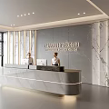 Modern Reception Area With Marble Wall And Curved Desk In Architectural Design Company Office