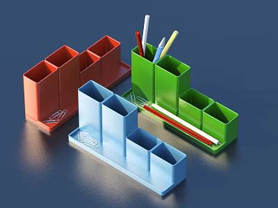 Colorful Desktop Organizers With Multiple Compartments For Pens And Pencils 3d model