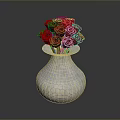 Decorative White Hexagonal Textured Carved Vase With Fresh Red Roses Arrangement