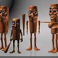 Wooden Game Movie Characters With Expressive Faces In Various Poses Holding Baseball Bats