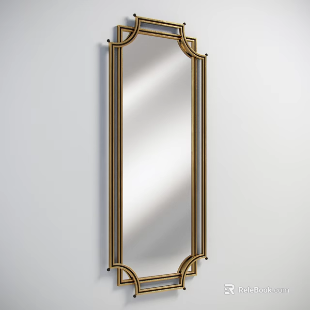 Elegant Decorative Wall Mirror Featuring Gold Frame And Classic Design Details 3d model 