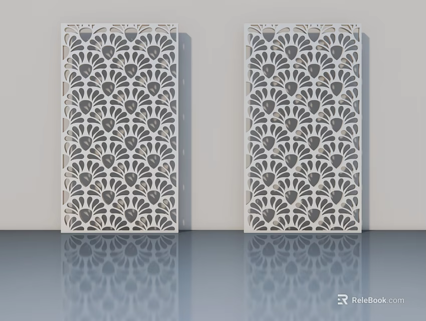 Elegant White Swing Doors With Ornate Carved Patterns In Modern Interior 3d model