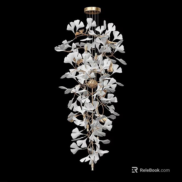 Elegant Modern Pendant Light With White Leaf Decor And Gold Metal Frame For Interior Design 3d model 