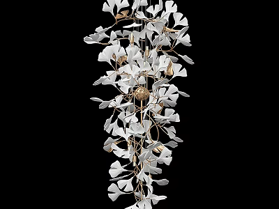 Elegant Modern Pendant Light With White Leaf Decor And Gold Metal Frame For Interior Design 3d model