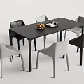 Modern Rectangular Dining Table Set with Six Black White Chairs and Fruit Tray 3d model