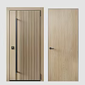 Modern Oak Wooden Doors With Vertical Slats And Sleek Handle Design