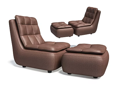 Brown Leather Tufted Single Sofa with Ottoman Modern Living Room Furniture 3d model