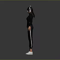 3D Character Model Wearing Black Outfit With White Bunny Ears And White Shoes