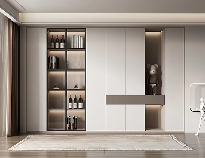 Modern Wine Cabinet With Bottles And Books In Living Room 3d model
