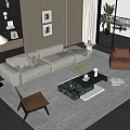 Sofa Coffee Table Combination Floor Lamp Hanging Picture Lazy Sofa Decorations 3d model