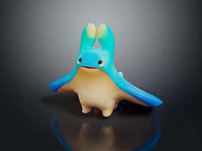 Cute Fantasy Blue Creature Character Toy With Green Ears Beige Body And Wings 3d model