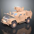 Armored Khaki Military Vehicle With Mounted Weapon System And Communication Antennas