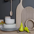Stylish Kitchenware Display With Hanging Mugs Wooden Spoon Chopping Boards Jars And Bowls