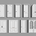 White Hinged Doors in Various Styles Arched Single Double Panel and Glass Designs 3d model