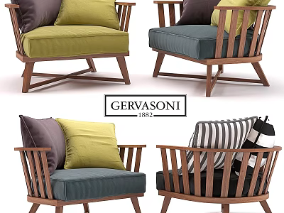 GERVASONI 1881 Leisure Chairs With Wooden Frame And Colorful Striped Cushions 3d model